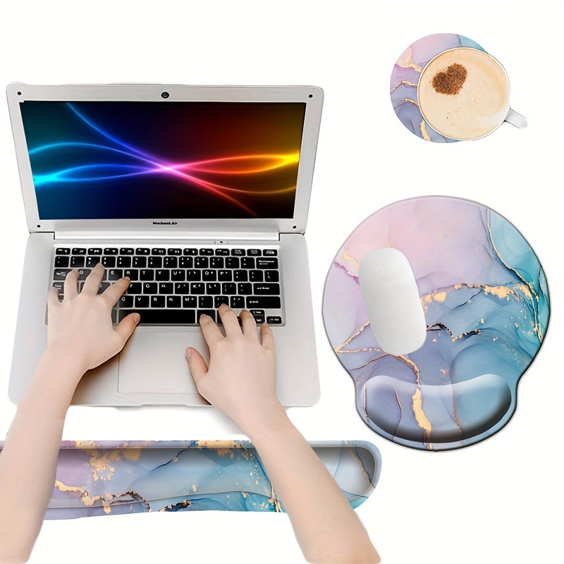 

Ergonomic Mouse Pad With Wrist Rest, Memory Foam Support, Non-slip Rubber Base Desk Mat, Comfortable Mousepad For Computer, Laptop, Office Work - Marble Design