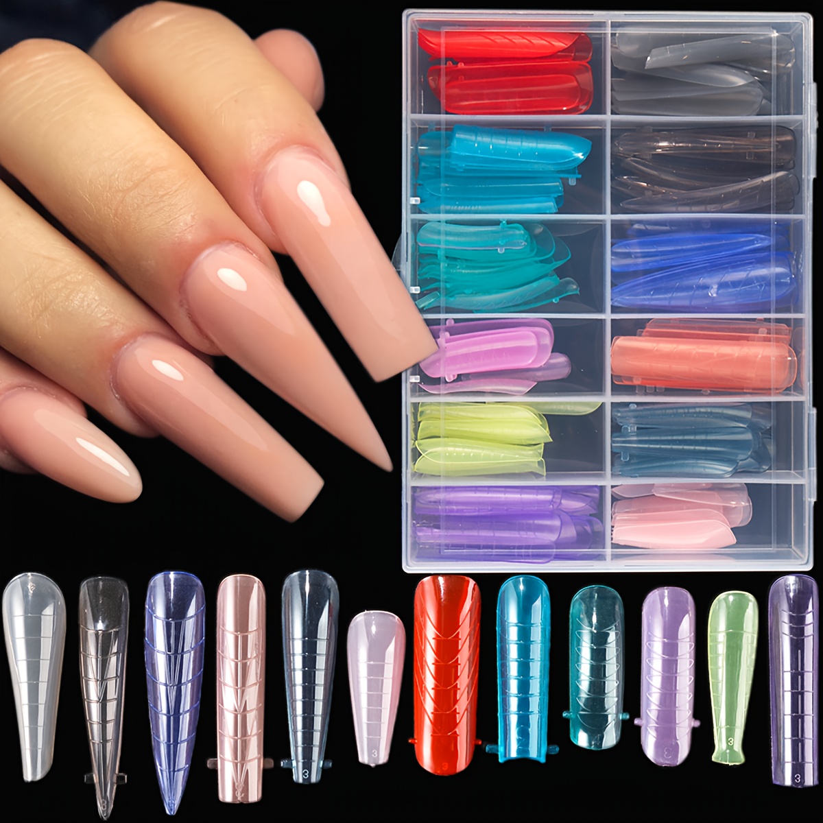 TEMU Moule d'extension d'ongles en gel à double , 12 grilles, ensemble de d'ongles à double colorées à construction rapide, d'extension d'ongles en