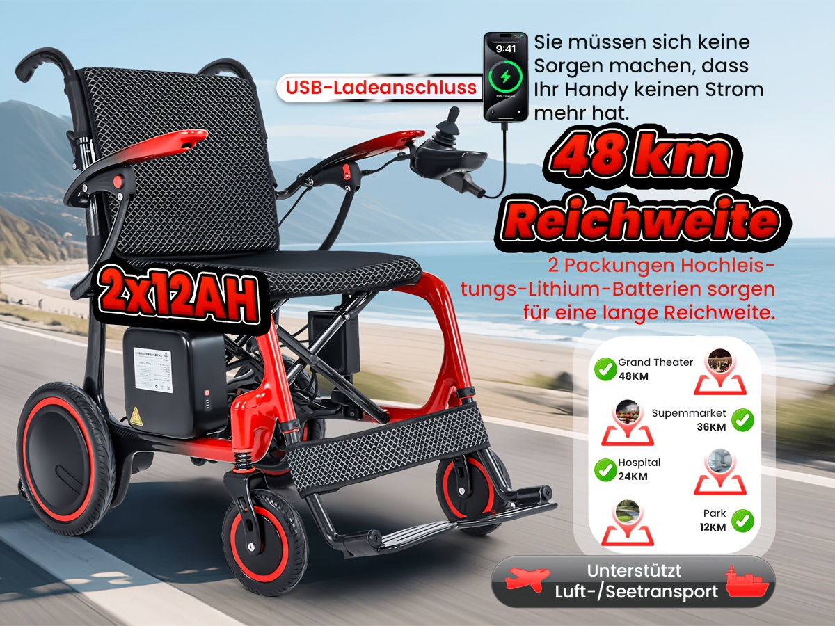 the 2026 foldable carbon fiber electric wheelchair weighs 13 75 kg has a   load of 120 kg and   with a 24ah battery 2 12 with a range of 48 km it   with a backpack dust cover and a double layer thickened anti   cushion Product details 7