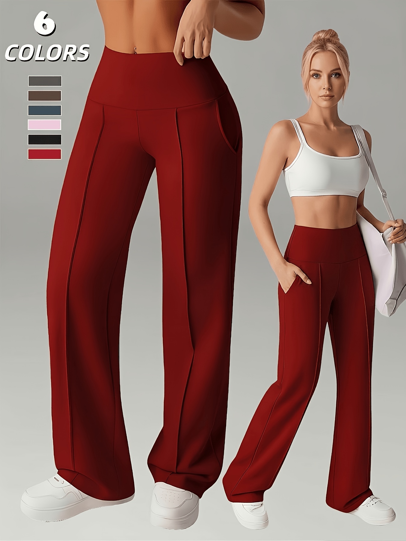 womens leggings 1pc straight wide leg pants quick dry pants with pockets commuter friendly trousers stretch pants high waist tights   flared skinny pants