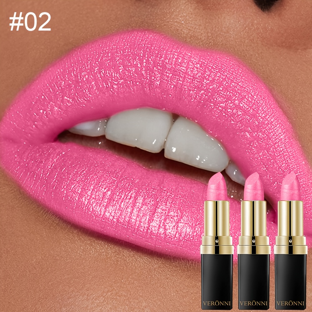 TEMU 3pcs Glitter Lipsticks Hydrating Sparkling Shine Lip Gloss, Shimmer Pearlescent Shiny Metallic Lipstick, Waterproof Long Lasting Pigmented