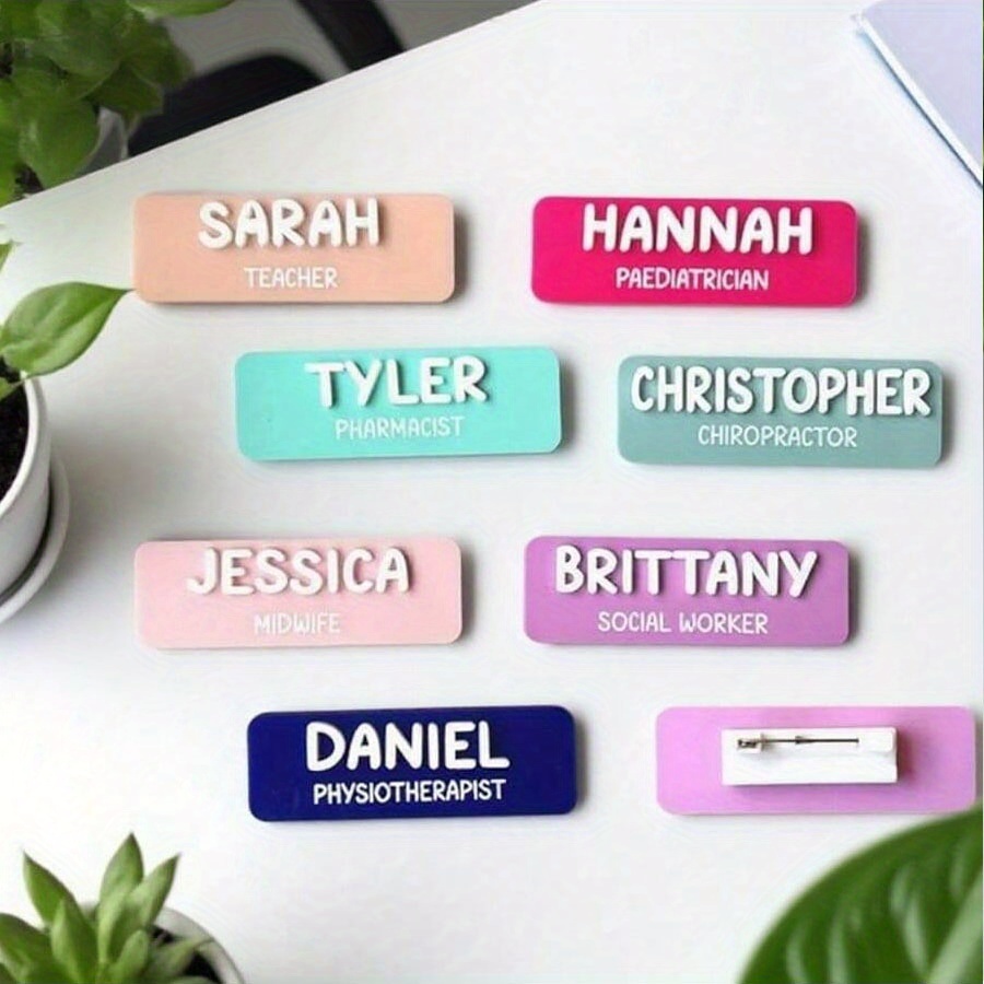 Custom Acrylic Name Badge - Personalized Nurse, Teacher, or Professional Name Tag with Colorful Stripes &   Text - Durable ID Badge for Healthcare, Office, or Classroom Use - Fun & Stylish Design, Name Badge for Work, Classroom Identification, Modern Badge,   Print