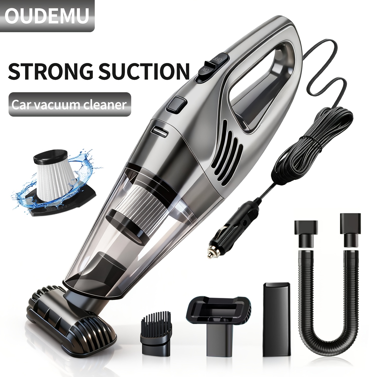 TEMU Aspirateur de voiture, aspirateur balai à main à super aspiration, faible bruit, utilisé pour les intérieurs de voiture, les de voiture, le