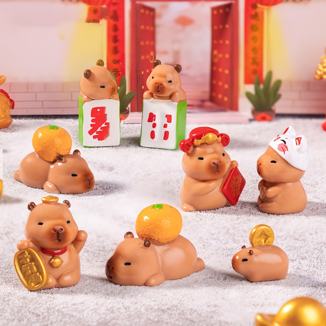 

7pcs Resin Capybara Figurines Set, Miniature New Year's Money Animals, Diy Decorative Accessories For Desktop & Car, Ornament For Room Types, No Electricity Needed