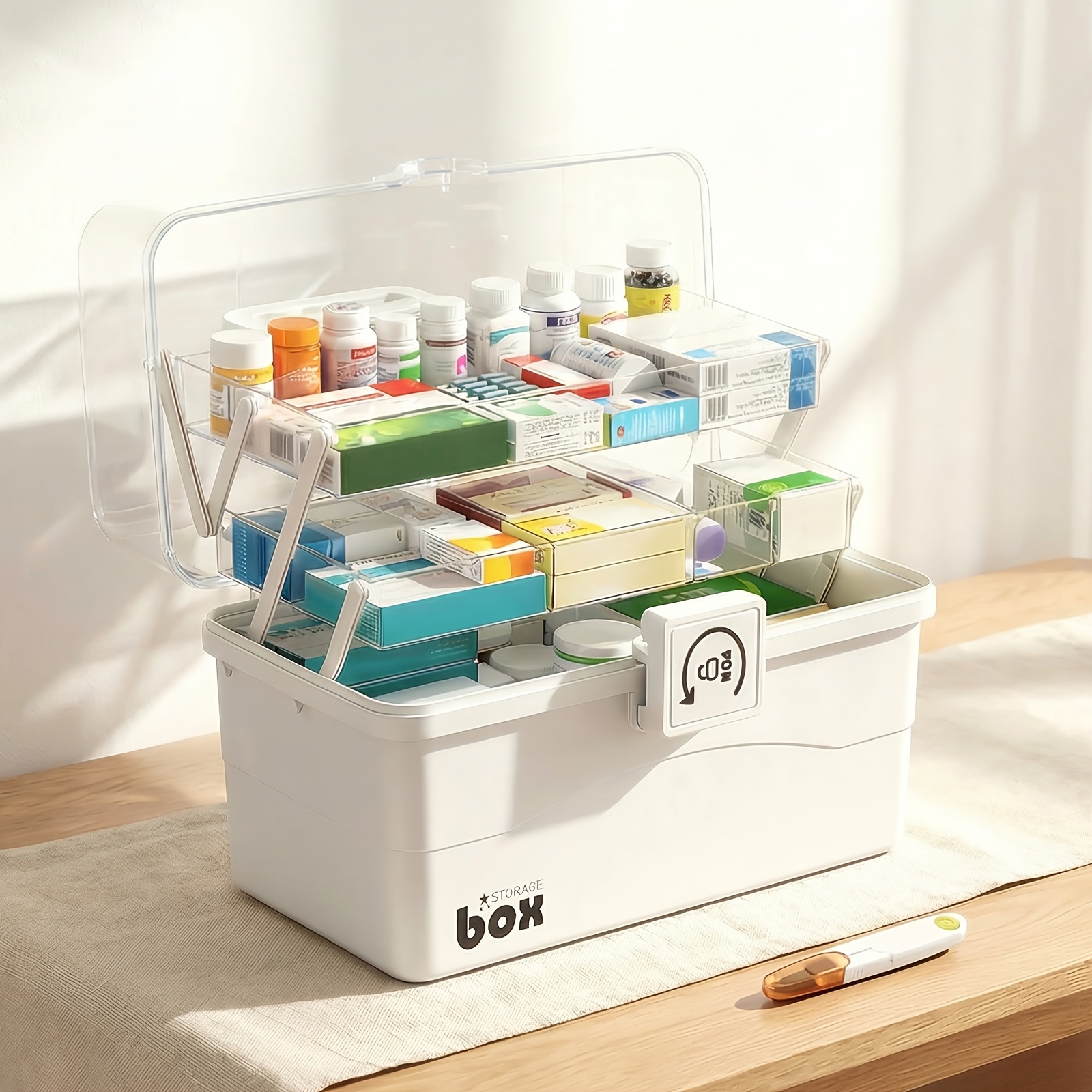 TEMU Plastic Storage Box With Lid, Medicine Organizer Box, Large Capacity Storage Container With Handles, Rotary Latch Lock, Portable Supply Storage