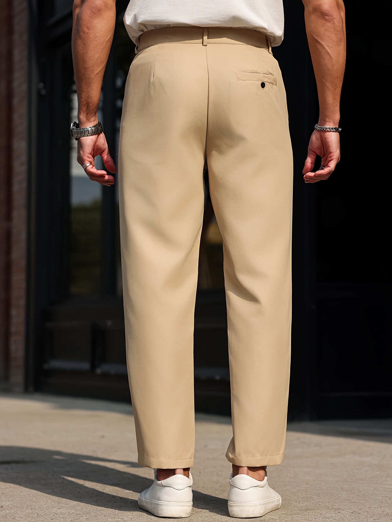 Men's Slim-Fit Casual Dress Pants - Solid Beige, Machine Washable, Straight Leg Design with Side Pockets, Perfect for Business or Leisure Outings, Allseason Trousers | Straight Leg Pants | Internal Zipper Closure