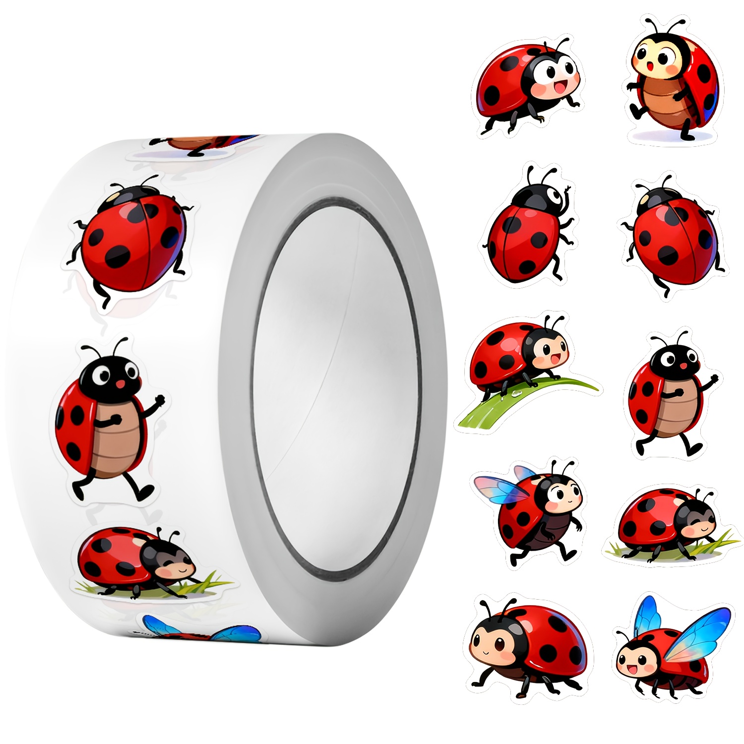 Image of 1roll(500pcs)10 Irregular Cartoon Ladybugs Stickers 2.5cm/1'' Art Craft Decoration Graffiti Seal Gift Labels, Perfect For Luggage, Diary, Notebooks, Watercup, Phone Case Etc.