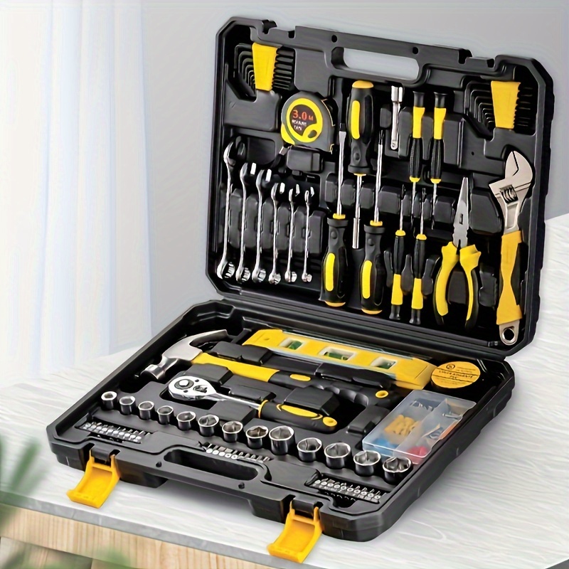 

79/108 Pcs Car Repair Tool Kit Ratchet Wrench And Socket Wrench, Mixed Household Hand Tools Set In Plastic Toolbox Storage Case, Automotive Tools