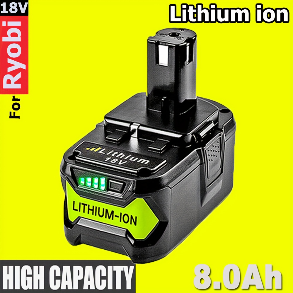 TEMU 1-4 Packs For Ryobi 18v One+ High-capacity 8.0ah Lithium-ion Battery Replacement For P108, , , P104, P105, P107, P109, P122 Cordless Tools -