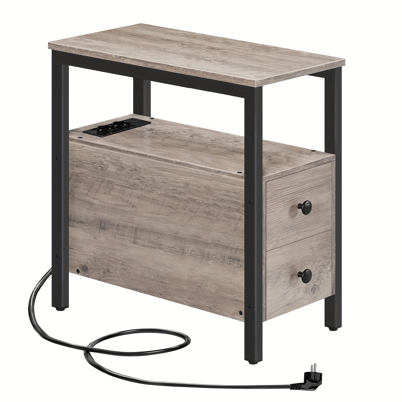 Image of Side Table With Charging Station, Sofa Table With 2 Drawers And Usb Port And Socket, Bedside Table For Small Spaces, Stable And , For Living Room, Bedroom, Dark Brown