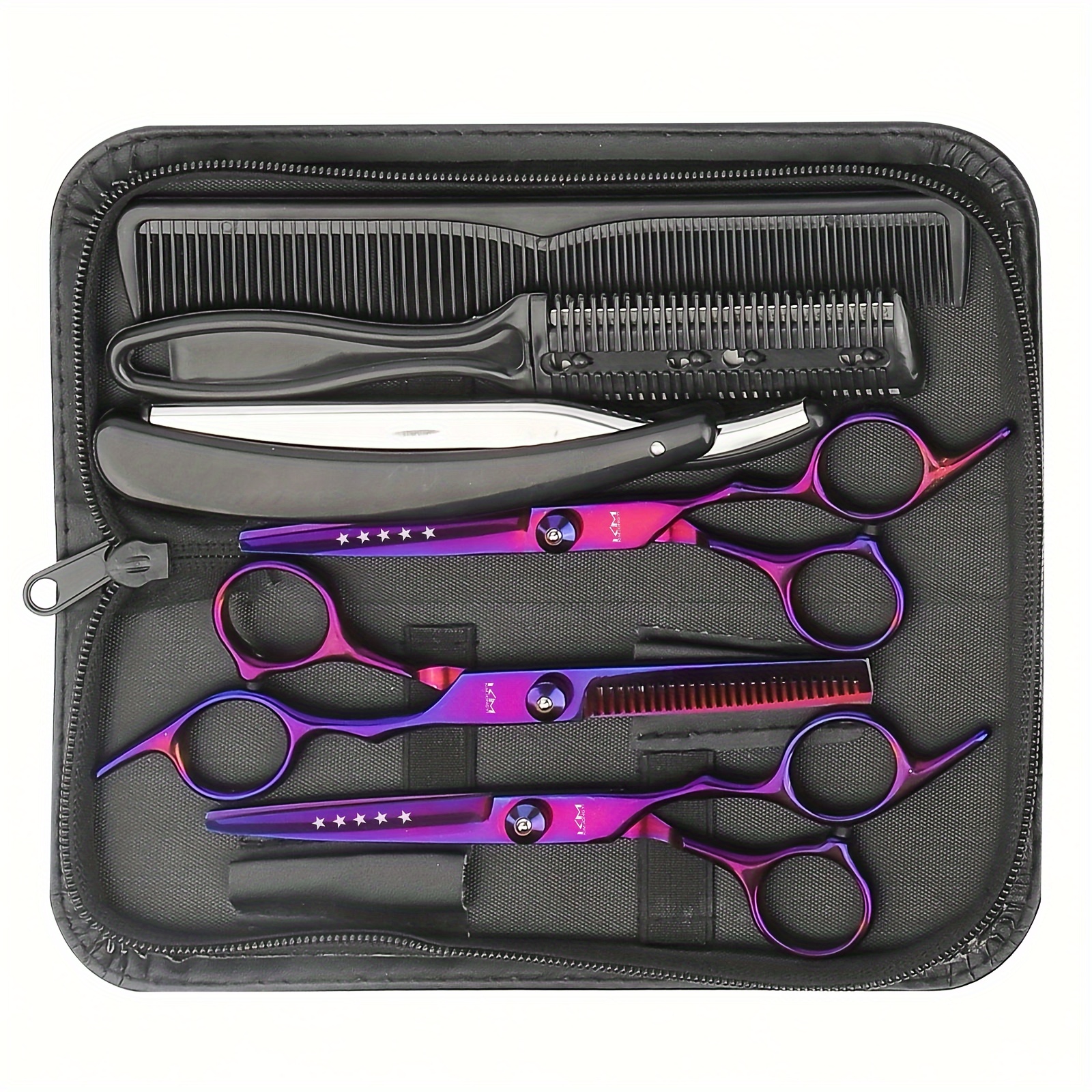

7-piece Professional Hair Clipper Set With Thinning Scissors & Shaver - Unisex, Ideal For All Hair Types