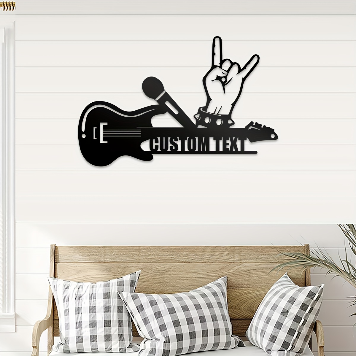 

1pc, Personalized Rock Hand Gesture & Guitar Metal Wall Sign With Custom Text, Decor For Music Studio, Guitar Wall Emblem For Music Room, Ideal Gift For Guitarists And Music Lovers