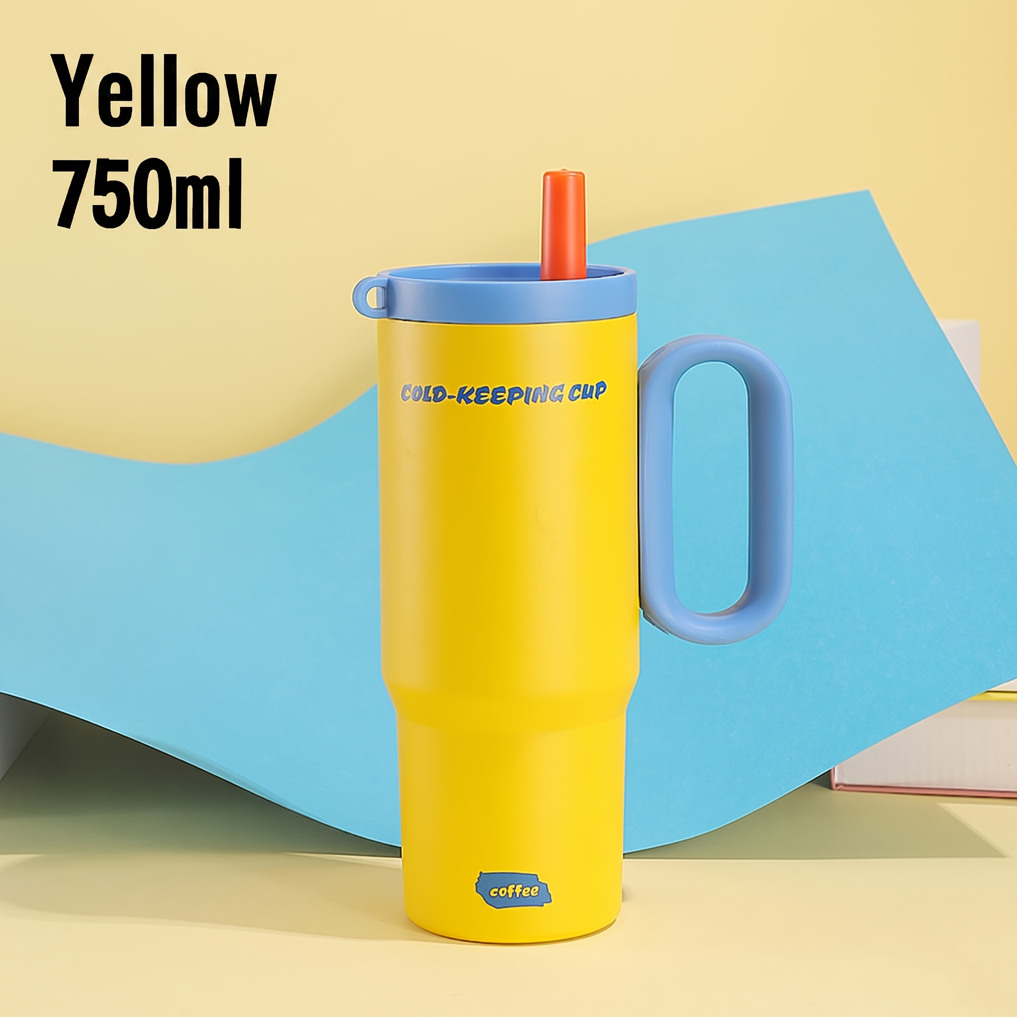 TEMU 26oz Large Insulated With Handle & Straw Lid - Vacuum Suitable For Travel & Office, Leakproof Cup With Filtered Straw, 12h Hot/cold , Reusable