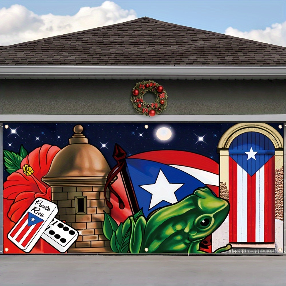 

Vibrant Frog & Puerto Rican Flag Christmas Garage Door Banner - Polyester, 157x71 Inches, Home & Commercial Decor