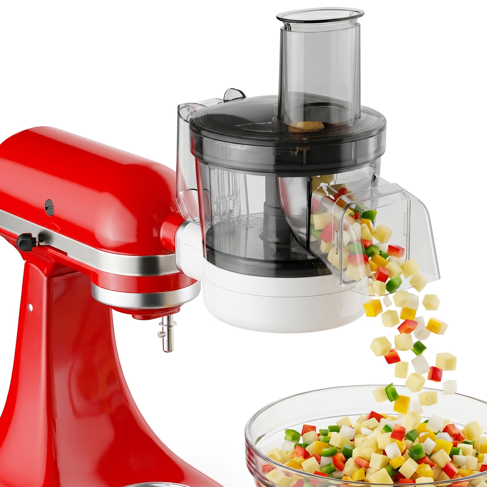 5-In-1 Food Processor Attachment for Kitchenaid Stand Mixers Dicer 5 Discs for Dicing Slicing Shredding Strip Cutting And Sauce Prep Wide Feed Tube Storage Case Mixer Not Included