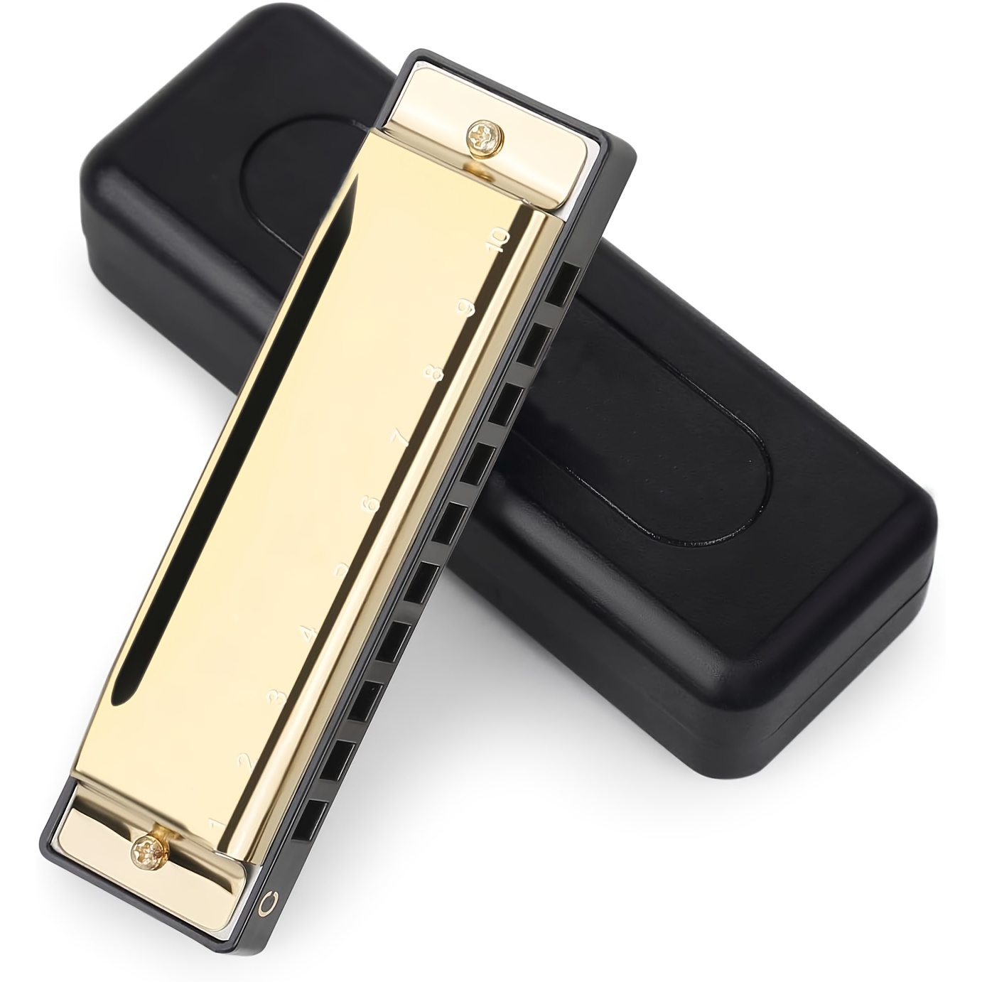 

10-hole C Key Harmonica For Beginners, Lacquered Metal With Bronze Reeds, Non-toxic Abs Combs, Engraved Stainless Steel Cover