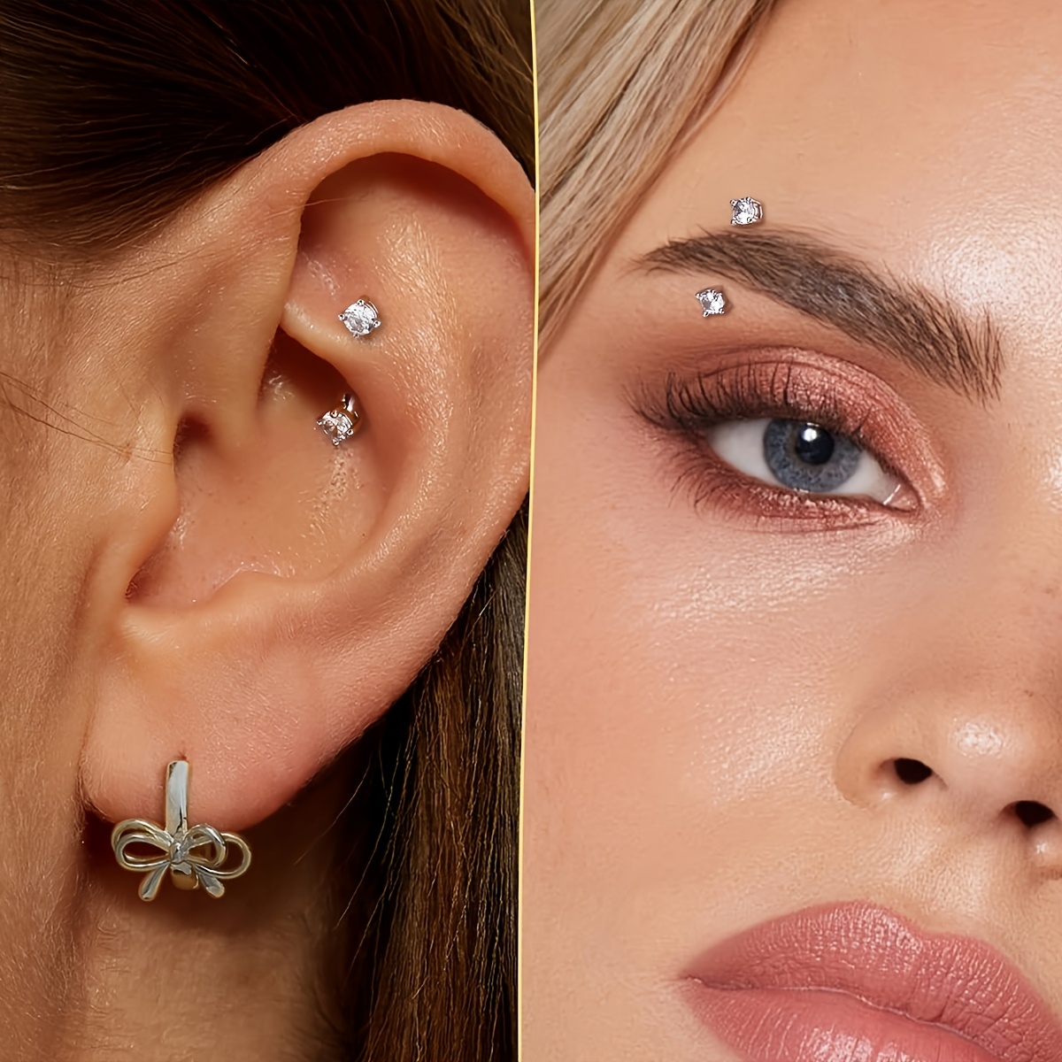 2pcs Hypoallergenic Transparent Cubic Zirconia Piercing Jewelry