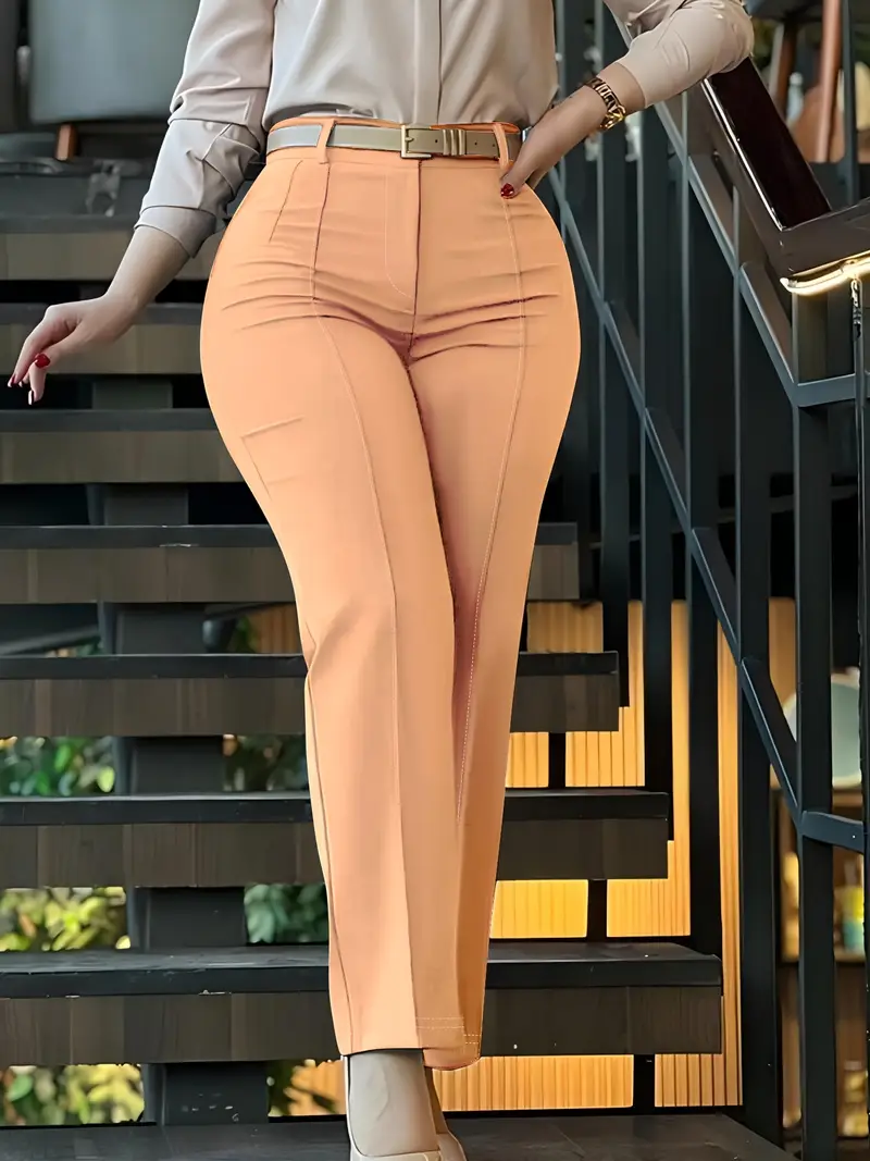 Light Gold Women'S Elegant Solid Color Chic Style Wide-Leg Pants