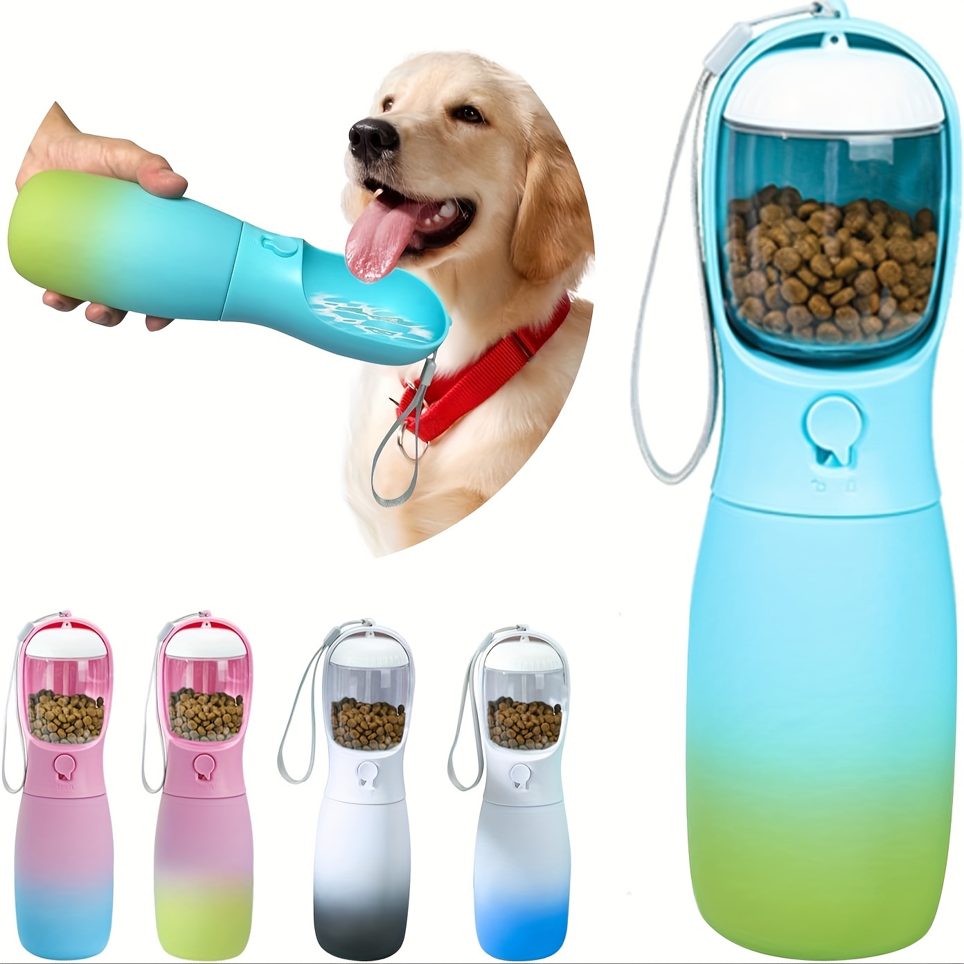 

Portable Dog Water Bottle With Food Dispenser - Leakproof, Bpa-free Plastic Travel Bowl For Small To Large Dogs - Ideal Outdoor Pet Accessory & Gift