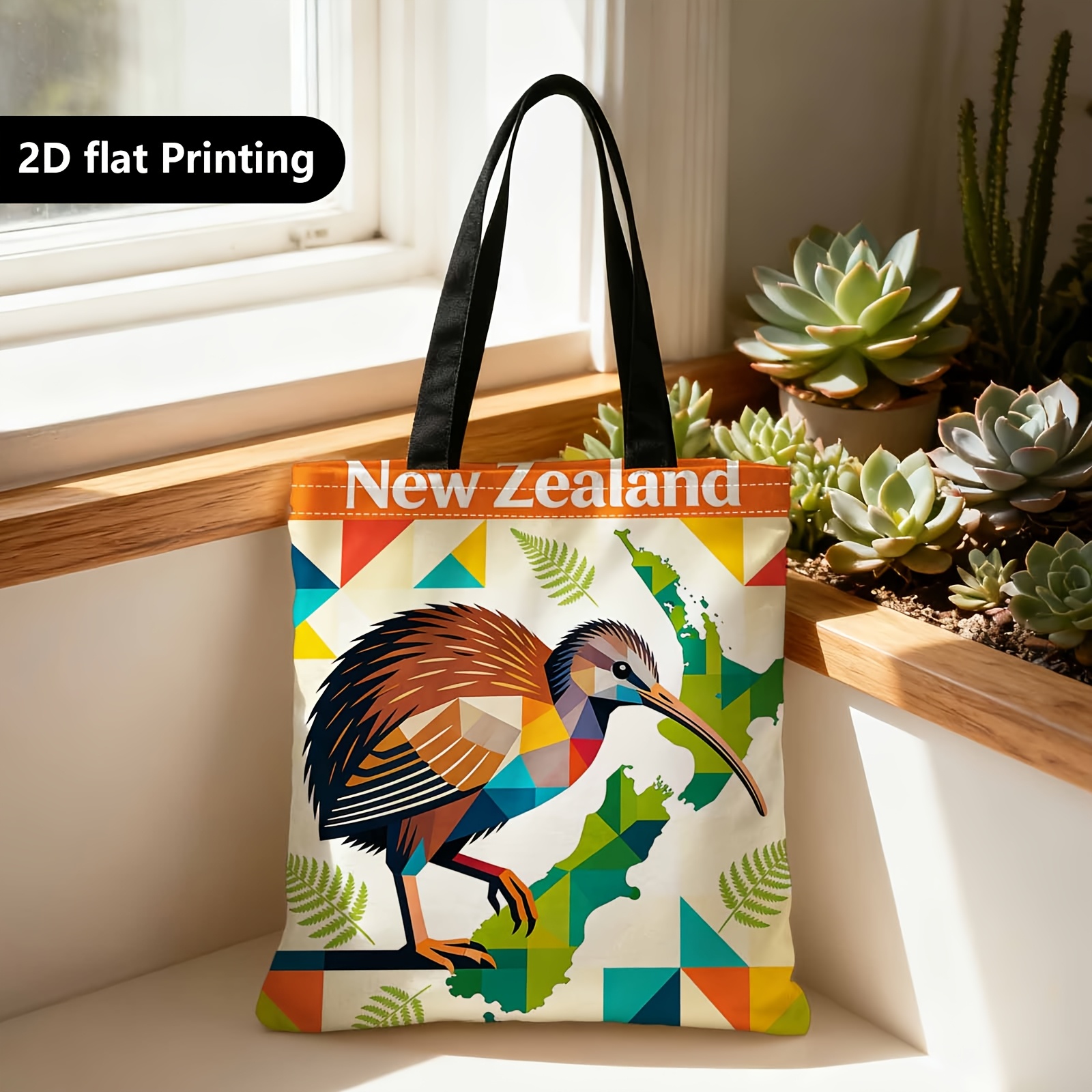 TEMU 1pc A Portable Shopping Over The Shoulder Or In . It Features A 2d Double-sided Design With New Zealand Small Tomato Birds And Geometric