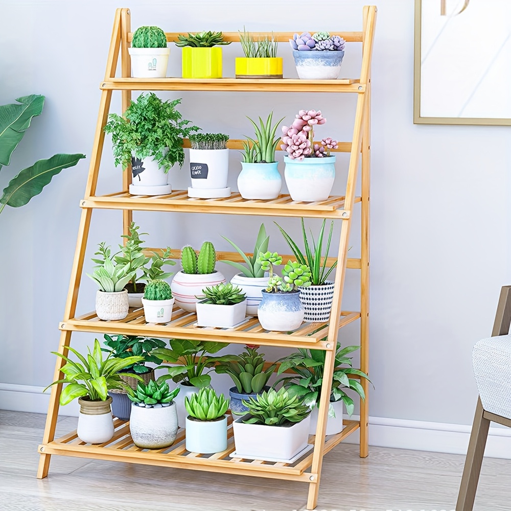 TEMU 1pc Nanzhu Trapezoidal Shelf And Flower Stand | Classic Trapezoidal Appearance, Design, Room Corner/windowsill, Open Stepped Shape, Indoor Green