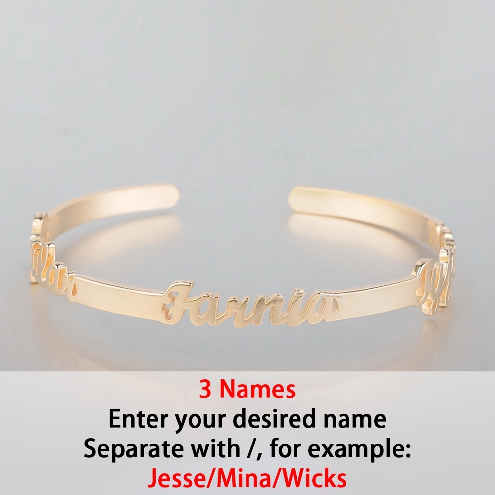 TEMU Personalized Stainless Steel Open Bracelet With 1-4 English Names 18k Gold-plated Women's Custom Jewelry, Holiday Gifts, Christmas Gifts,