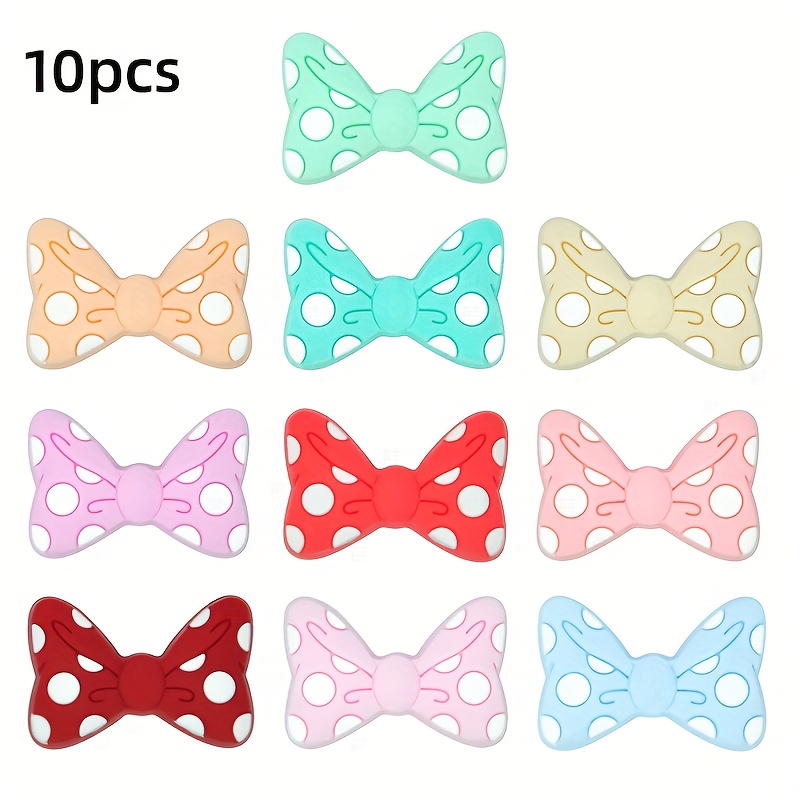 TEMU 10pcs Bow Silicone Beads, Loose Silicone Spacer Beads, Cute Silicone Beads, Loose Beads, Silicone String Beads, Decorative For Bead Pens, Used
