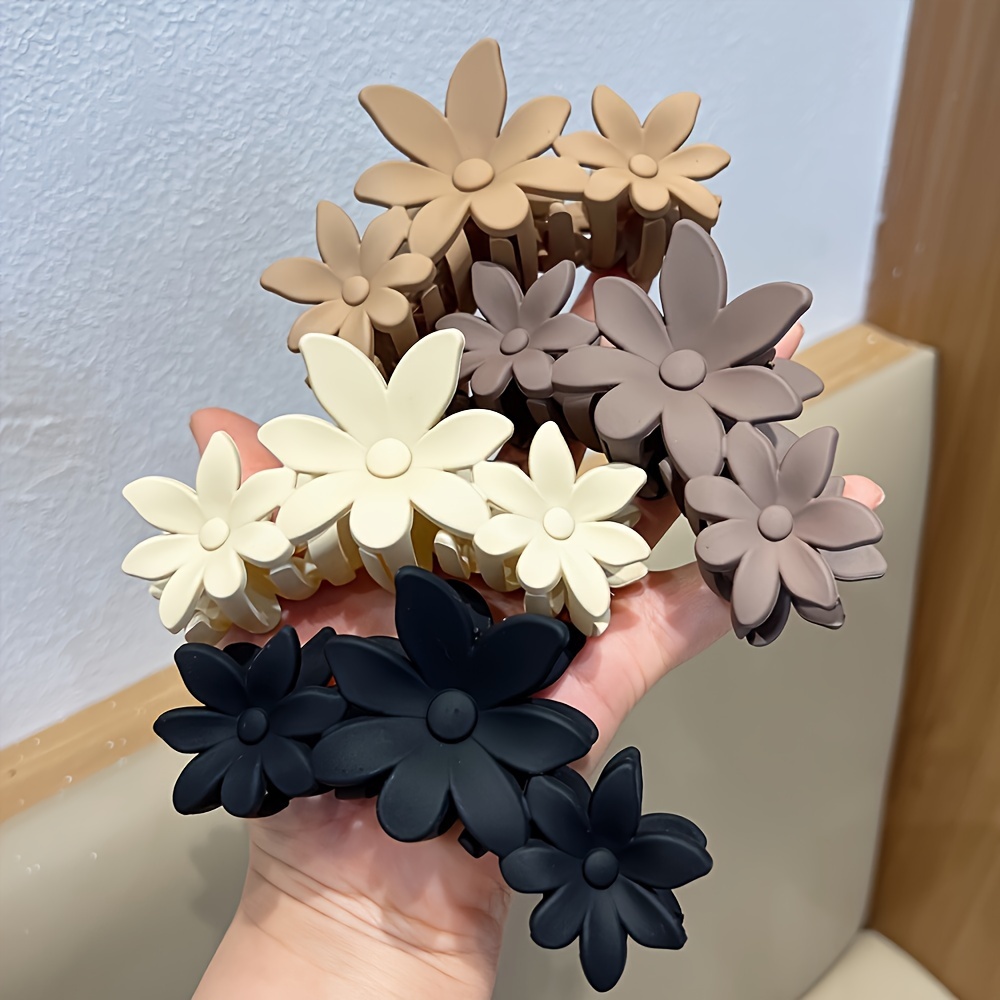 TEMU 4pcs Elegant Matte Flower Hair Claw Clips Set - Large Minimalist Plastic Hairpins With For Women - Chic Temperament Hair Accessories