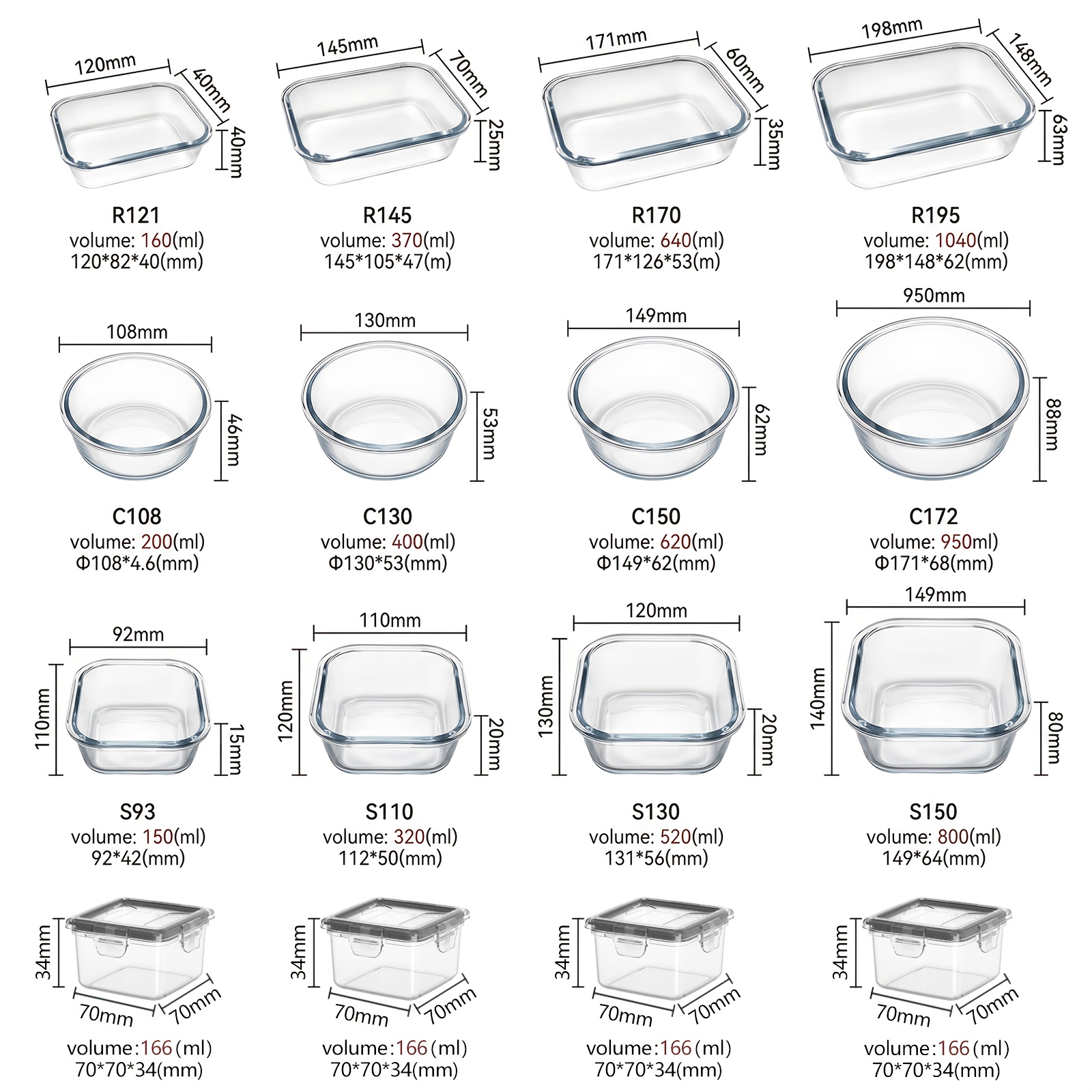 Image of 16pcs Glass Food Storage Containers With Sealed Lids, Suitable For Lunch And Office Meals In Microwave Ovens, Refrigerators, And Dishwashers, Stackable And Space- Design, Fresh Food Storage, Bento Box
