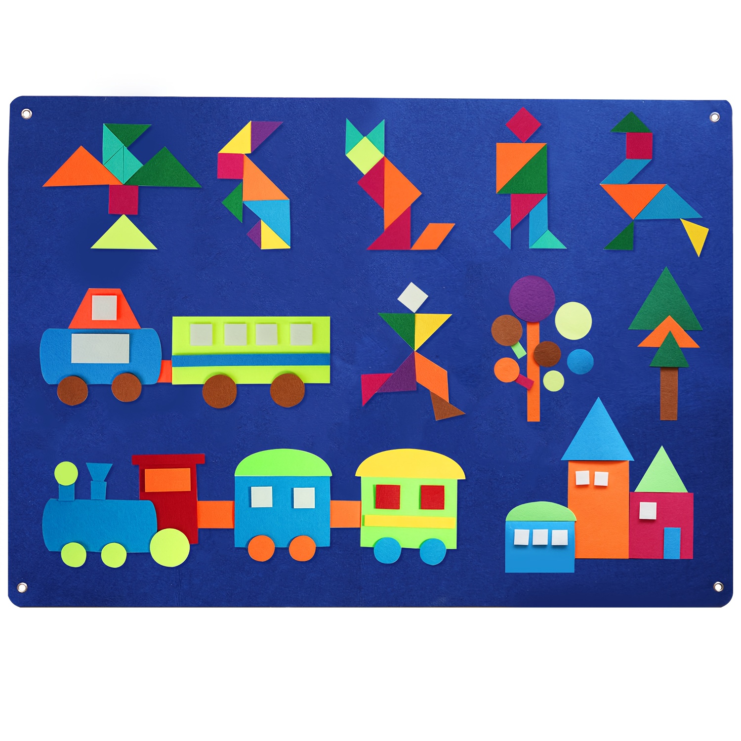 Image of 130pcs Geometric Felt Flash Card Game Set, Busy Board Tangram Toy, Boys And Girls Family Interactive Game, Classroom Essential Learning Activity Word Card Board 41.1x29.4in