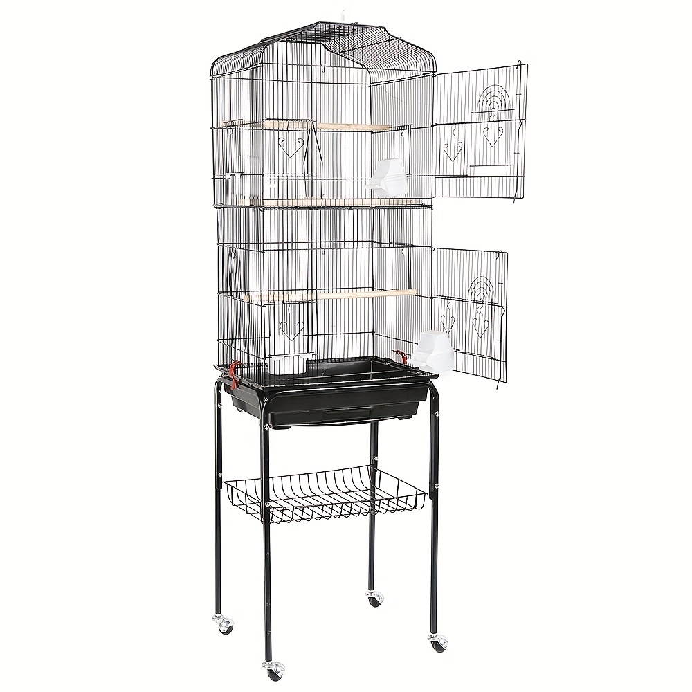 Bird Cage, Metal Birdhouse, Large Bird Cage, Indoor And Outdoor, Portable Bird Cage With 4 360° Rotating Wheels, Detachable Stand