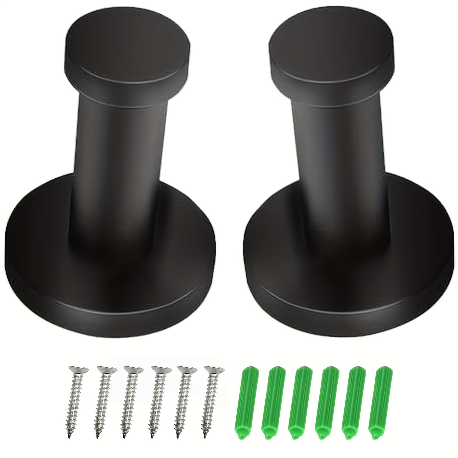 Image of 2pcs Set Of Modern Black Metal Wall Hooks, Heavy-duty Stainless Steel Hooks, , Versatile For Robes And Towels, Utility Hooks