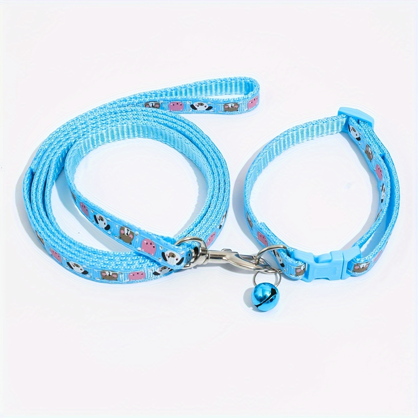 TEMU Collier pour Chien à Imprimé Cartoon Coloré avec Clochette - Nylon , Lavage à Uniquement, Laisse Assortie Incluse - Parfait pour Toutes les