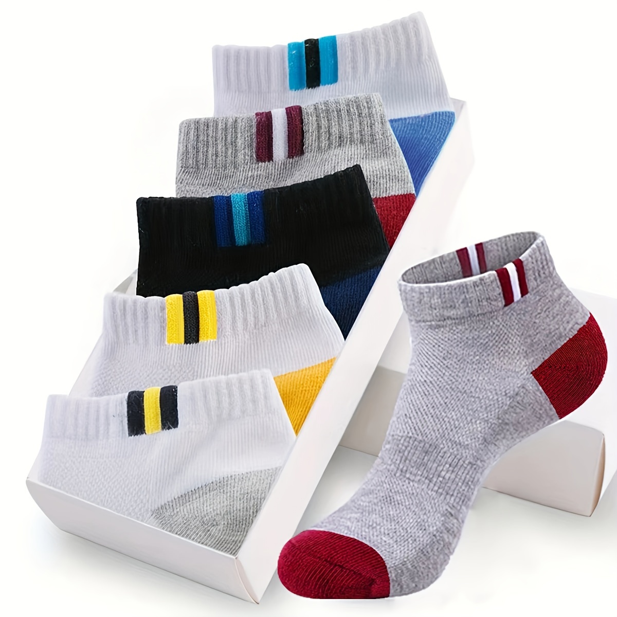 

5 Pairs Unisex Striped Socks, Sports & Breathable Ankle Socks, Women's Stockings & Hosiery