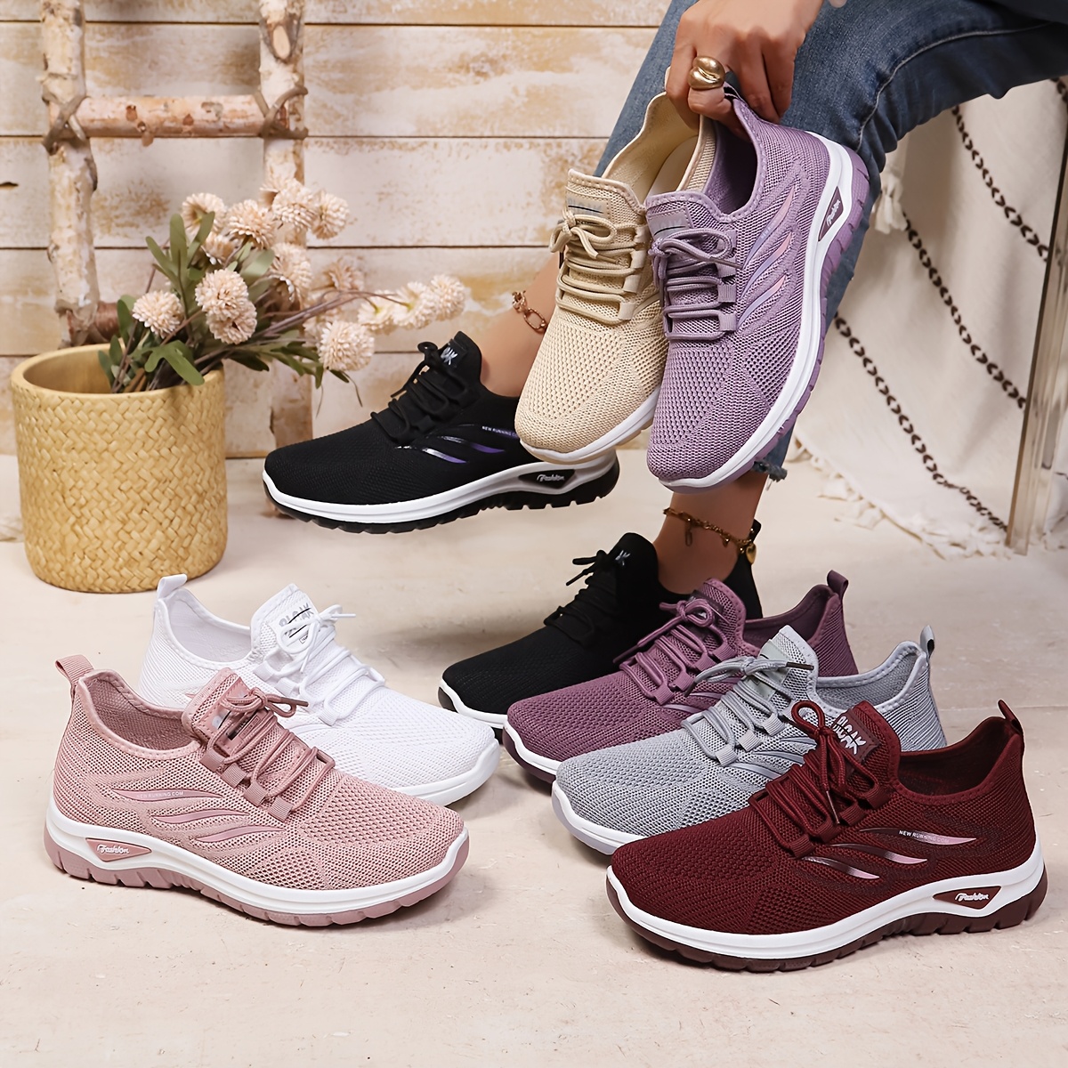 womens new   casual athletic shoes solid   wear resistant and non slip womens   thick sole low top lace   on side logo print suitable for sports outdoor running hiking and daily commuting women shoes