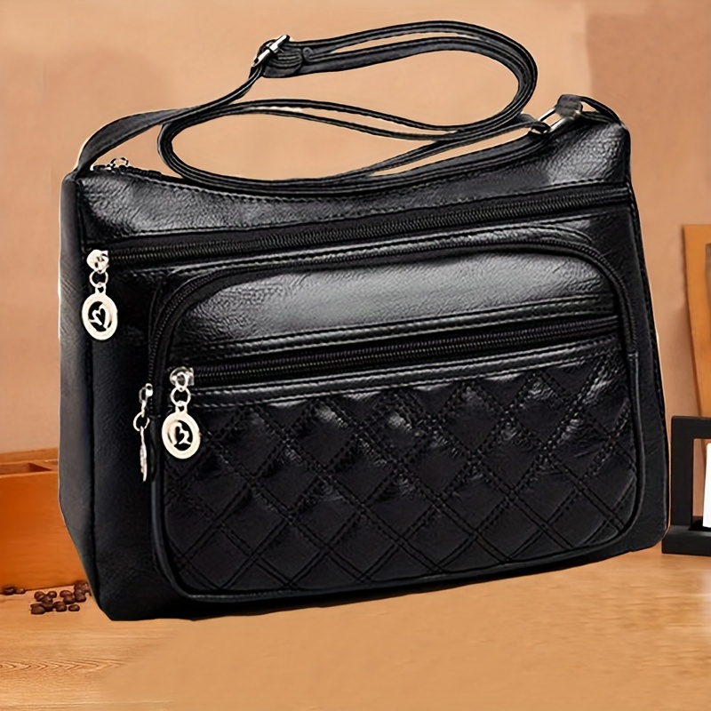 

1pc Simple Fashion Business Shoulder Bag, Multi-layer Soft Pu Leather Crossbody Bag
