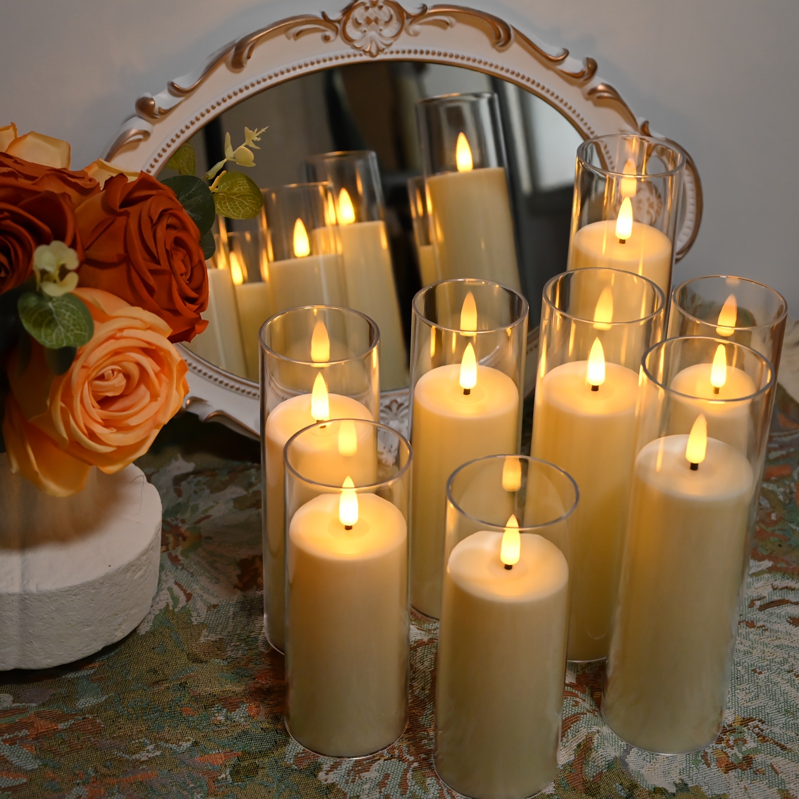 8 Stuks Flikkerende Vlamloze Kaarsen, LED Batterijgevoerde Pilaarlichtkaarsen met Afstandsbediening en Timer