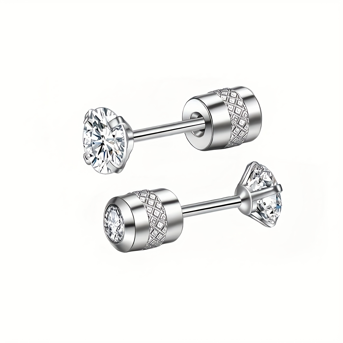 TEMU 1 Paar Easy Heren 3D Gesneden Synthetische Zirkonia Oorbelletjes, Unisex Oor Kraakbeen Studs, Casual Kleding En Kerstcadeau, Zonder Batterij