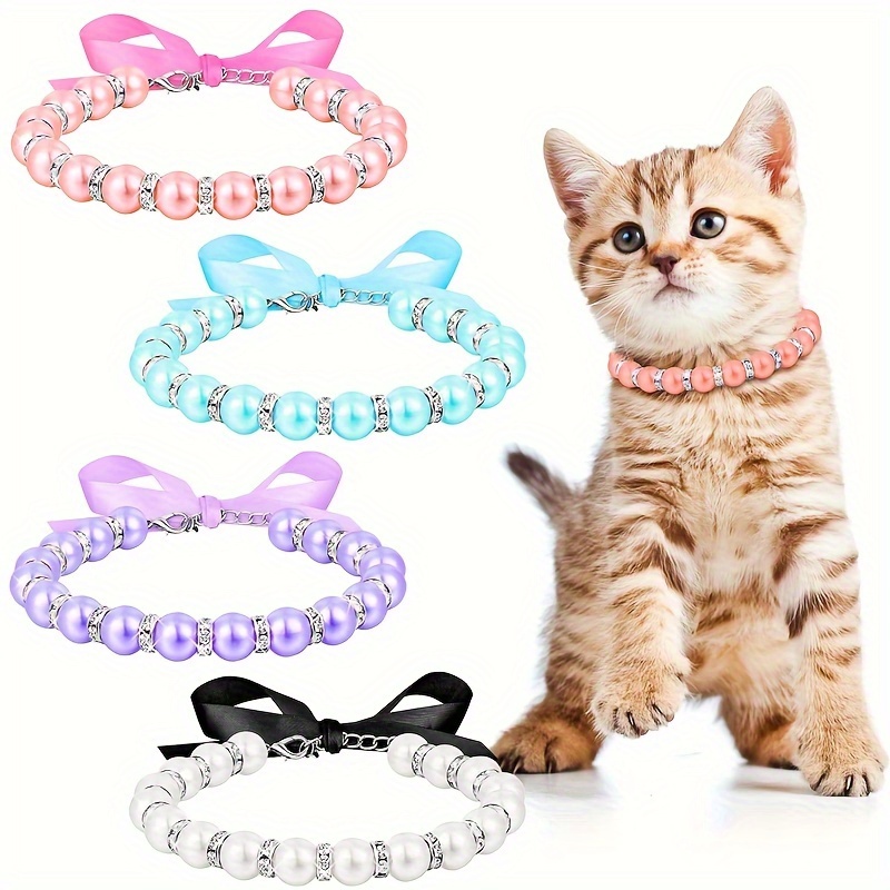 

4pcs Pearl Dog Necklace, Collar Jewelry With Sparkling Rhinestones, Pet Wedding Collar, Pet Cat, Small Dog Clothing