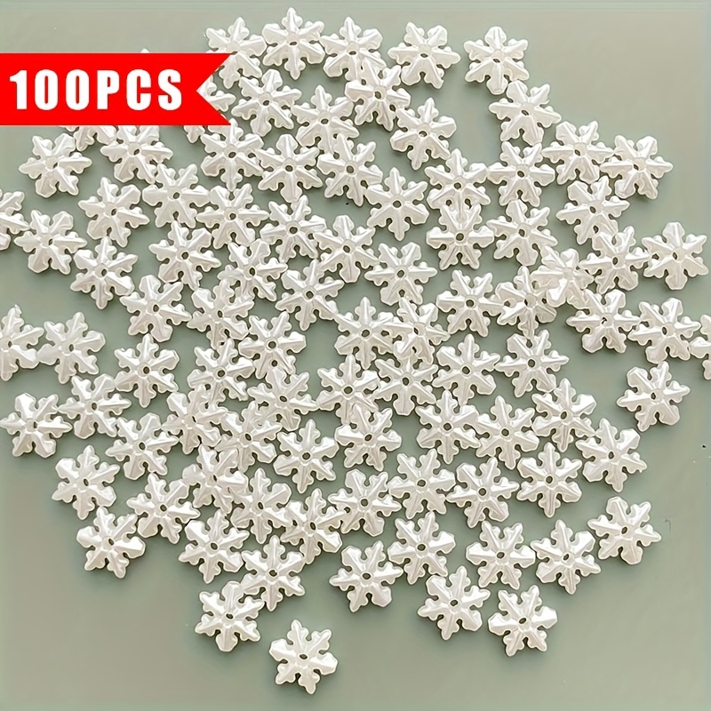 Beads And Bead Assortments 100pcs Pearlescent Snowflake-shaped Beads, For Winter-themed Jewelry And Craft Decorations
