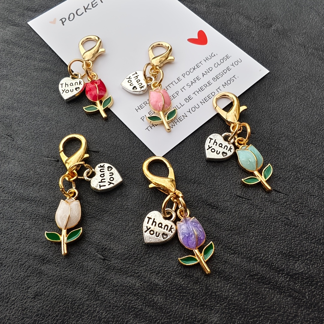 TEMU 25 pezzi di ciondoli con chiusura a moschettone a forma di delicato, cuore e scritta "Grazie", x 5 pezzi, chiusura a moschettone per un facile