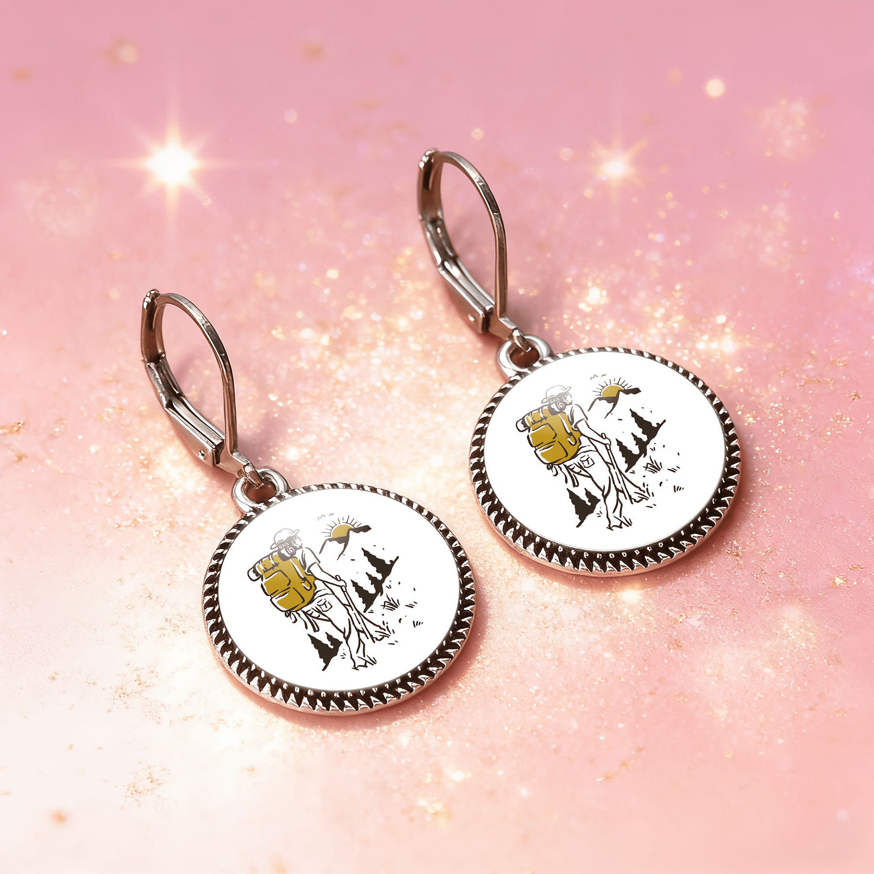 3pc Mountain Hiker Necklace & Earrings Set for Women
