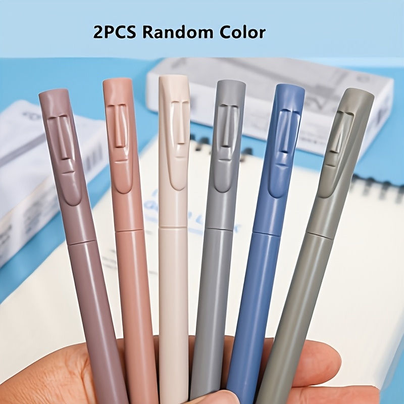 2pcs Random Color Cute Stone Statue Pens - Quick Drying, Large Capacity Gel And Brush Head, , Easy To Carry, Signature, Approved By The Exam, Fashionable Black Refill Writing Tool