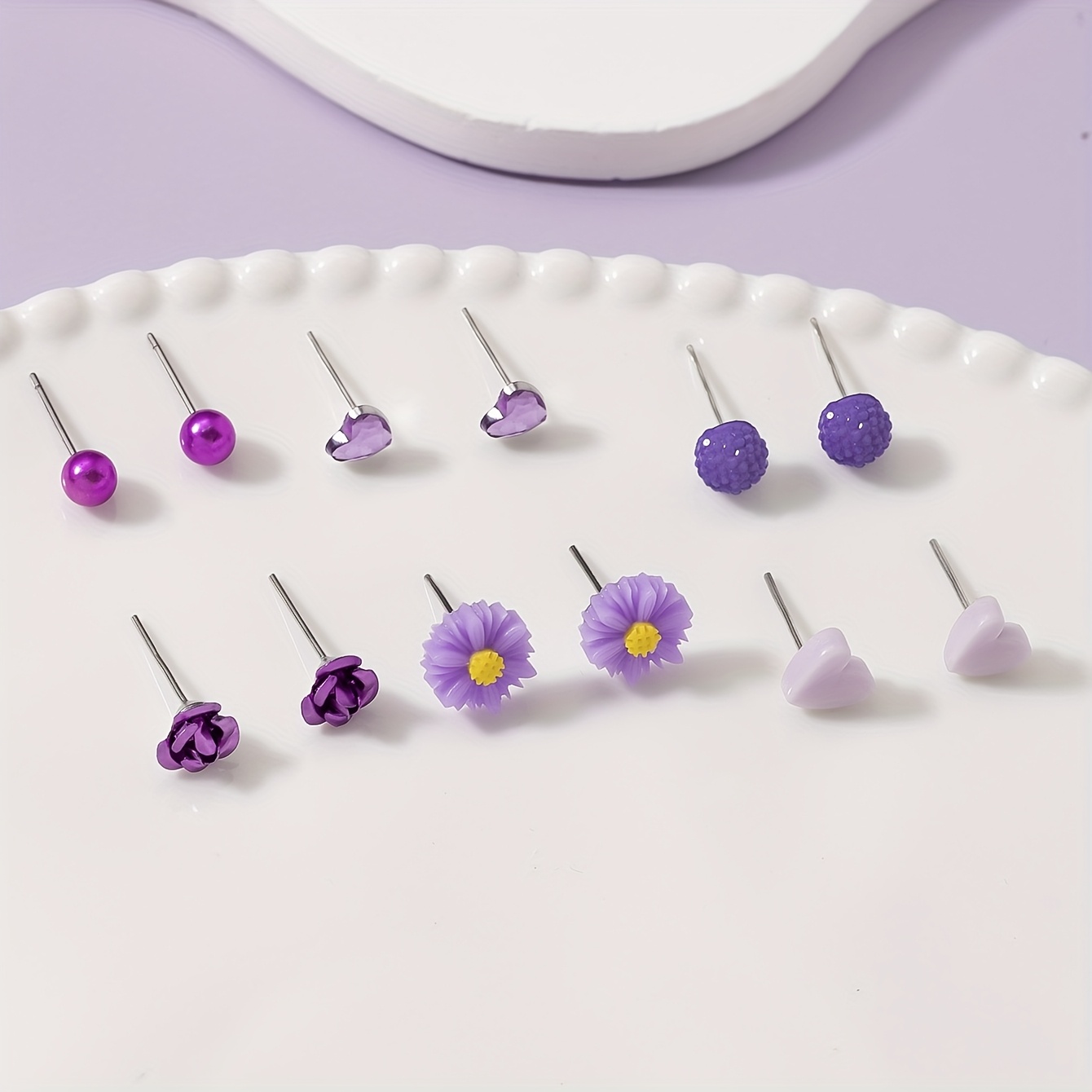 6 Pairs Heart-shaped Daisy Flower Stud Earrings Set