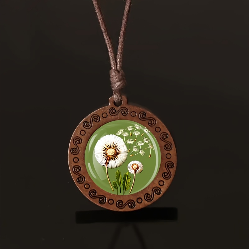 Flying Flower Dandelion Necklace with Wood Beads