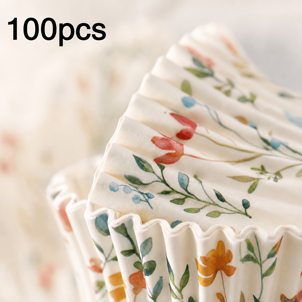 TEMU 100pcs Watercolor Printed Cupcake Liners, Baking Paper Cups, Suitable For Spring Parties, Birthday Afternoon Tea, Wedding Dessert Tables,