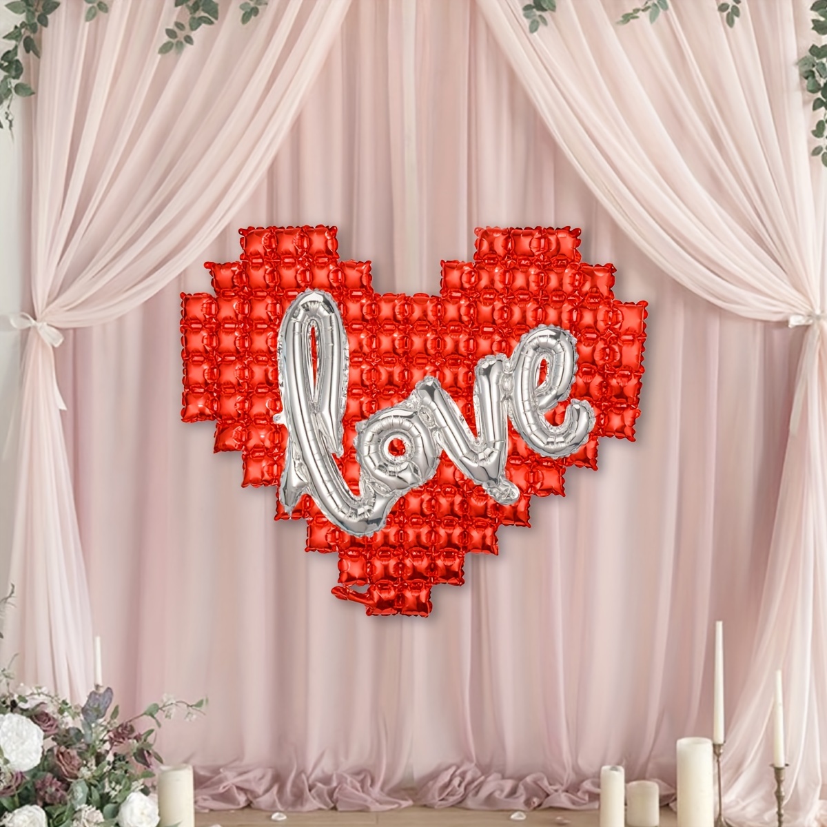 

1pc Ballon de fond de scène en de cœur rouge, Décoration murale en aluminium pour mariage, fiançailles, Saint-Valentin, du An - Ballon de décoration de fête