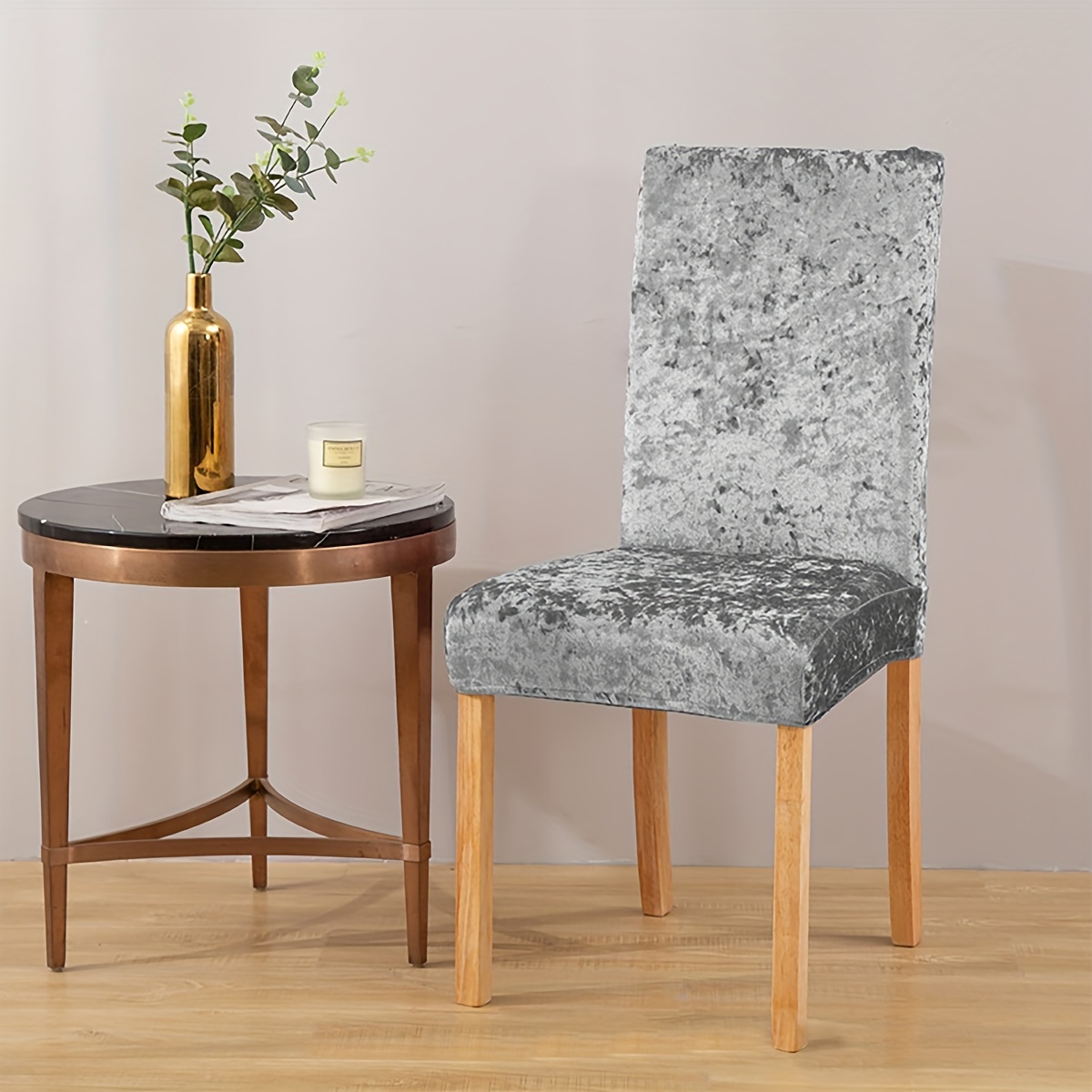 Image of 1pc Golden Diamond Velvet Stretch Plus Size Thickened Chair Cover Pet-friendly Living Room Bedroom Dining Room