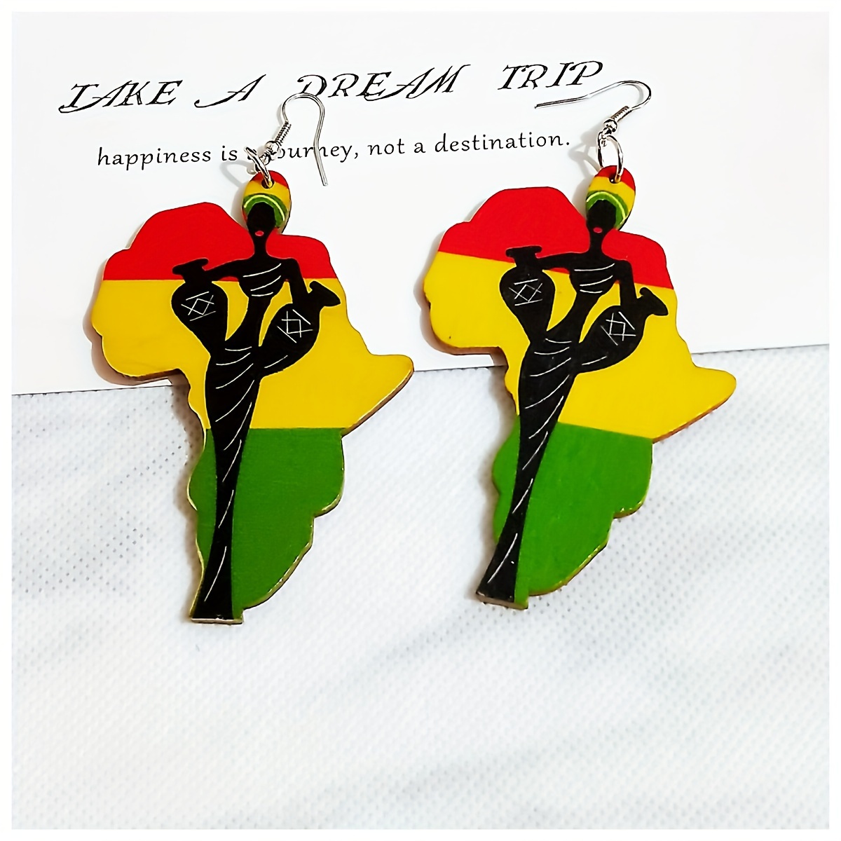 African Pattern Geometric Map Drop Earrings
