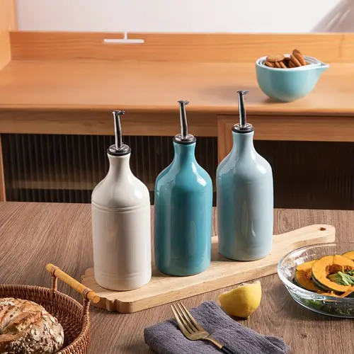 ceramic olive oil dispenser bottle opaque oil cruet protects oil to reduce oxidation suitable for storage oil vinegar coffee other liquids pack of 1 15 5 fl oz